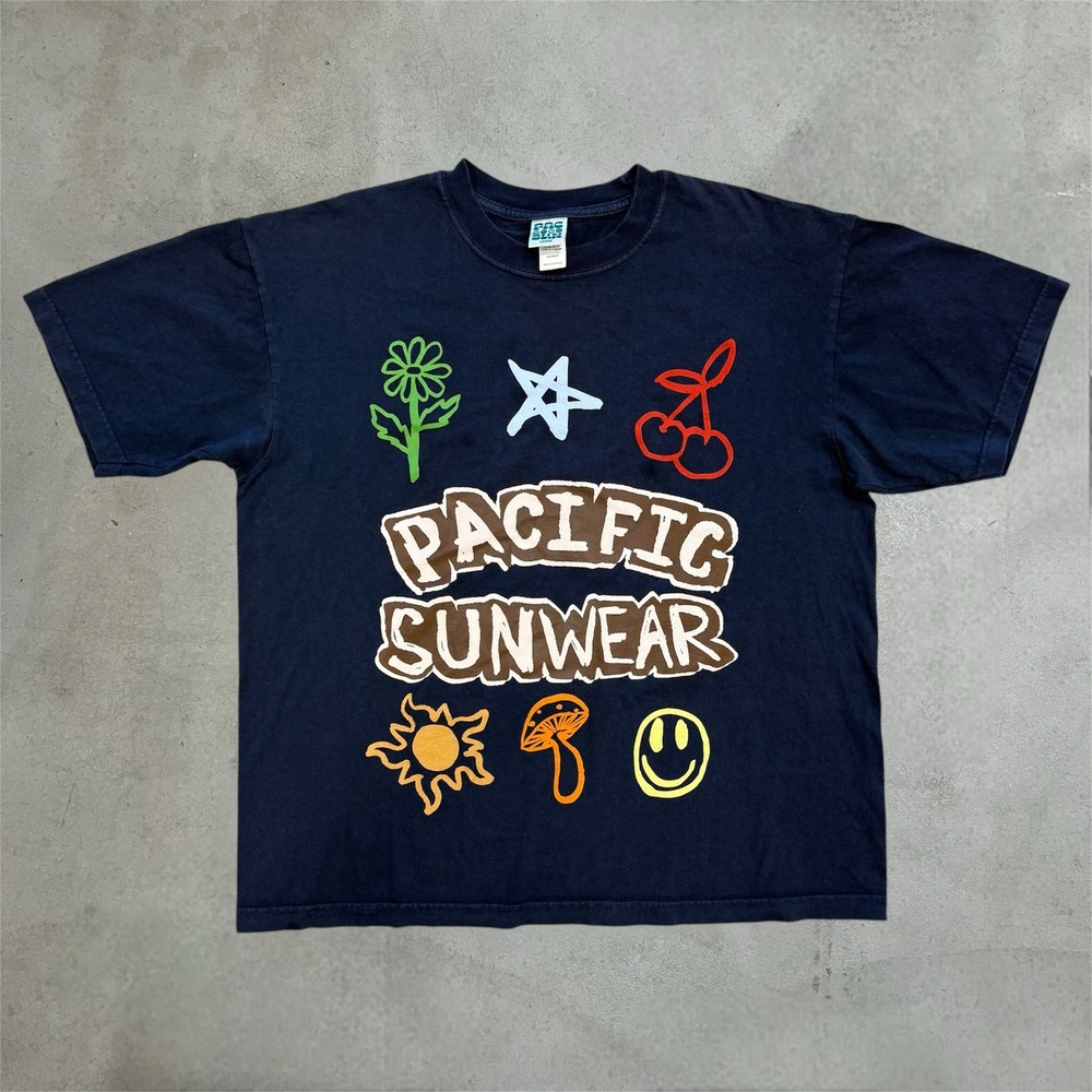 PacSun Pacific Sunwear Graphic T-Shirt Navy Blue Smiley Mushroom Mens Large